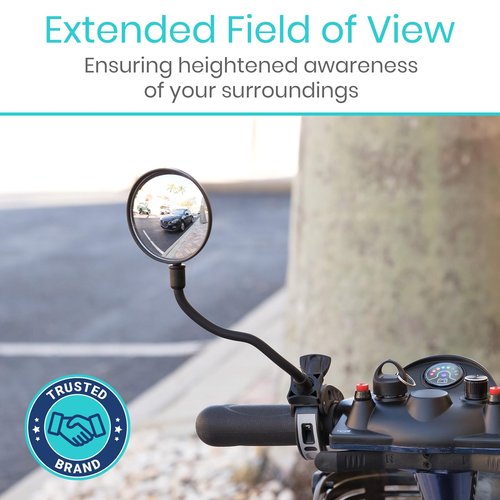 Vive Rear-View Side Mirror - Designed for Scooters, Bikes, Motor Vehicles, Bicycles, Handlebars - Clamp On Scratch Resistant Glass - 360 Rotatable, Adjustable, Universal Fit, Wide Angle Safety Support
