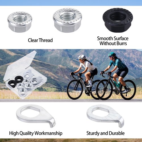 12Pcs Bike Axle Nut and Safety Washer Kit, Bike Nuts for Wheels, Mountain Bike Accessories, 3 Size M8/M9.5/M10 Bike Wheel Nut for Most Mountain Bike Front and Rear Wheel Axle
