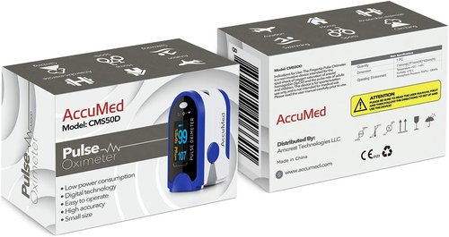 AccuMed CMS-50D Fingertip Pulse Oximeter - Blood Oxygen Monitor with Carrying Case & Lanyard (Blue)