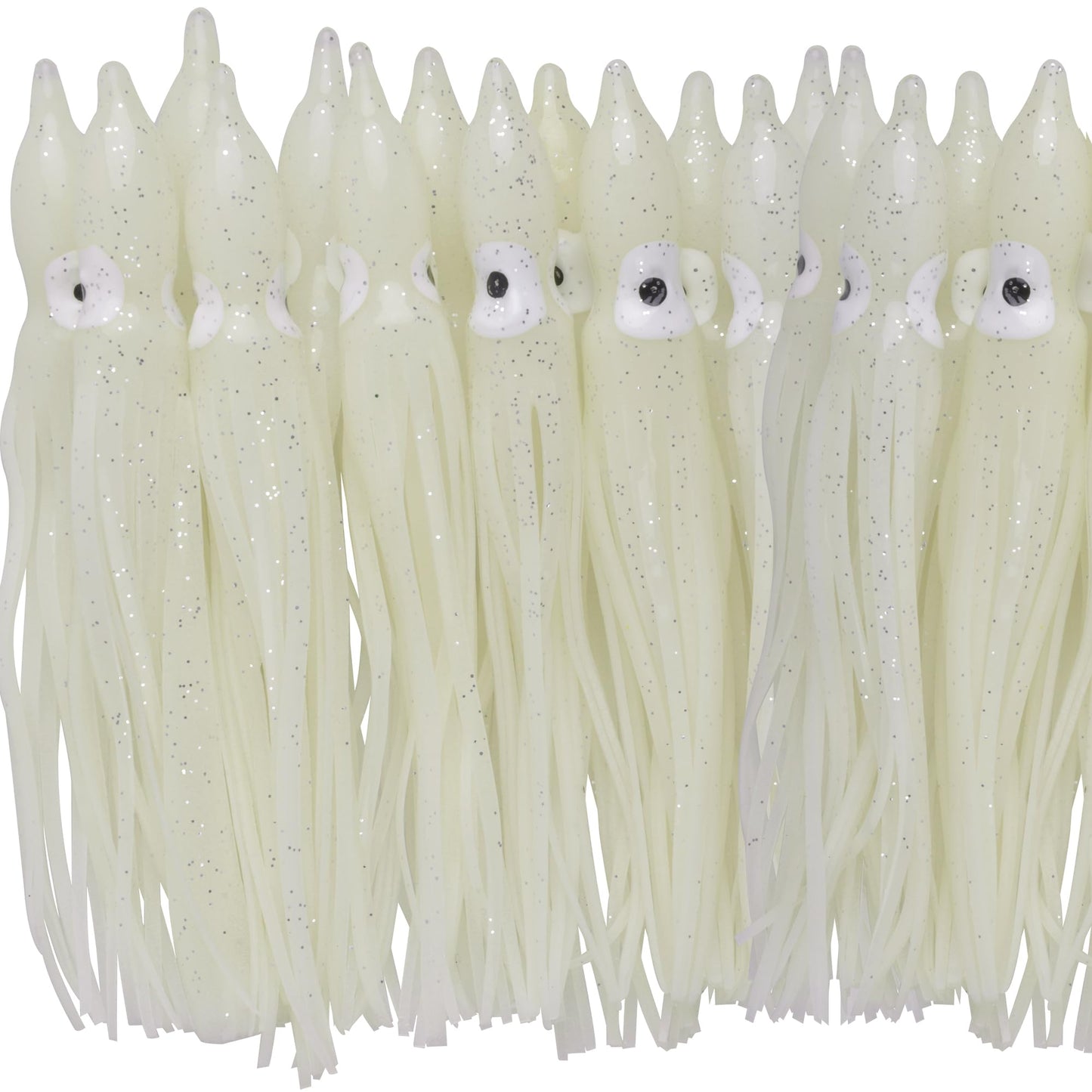 20pcs Fishing Squid Skirts Glow Lures Luminous Octopus Skirts Trolling Lure Saltwater Soft Plastic Bait Fish Squid Silicone Lure Baits Bass Fishing Tackle Accessories Length White 11cm