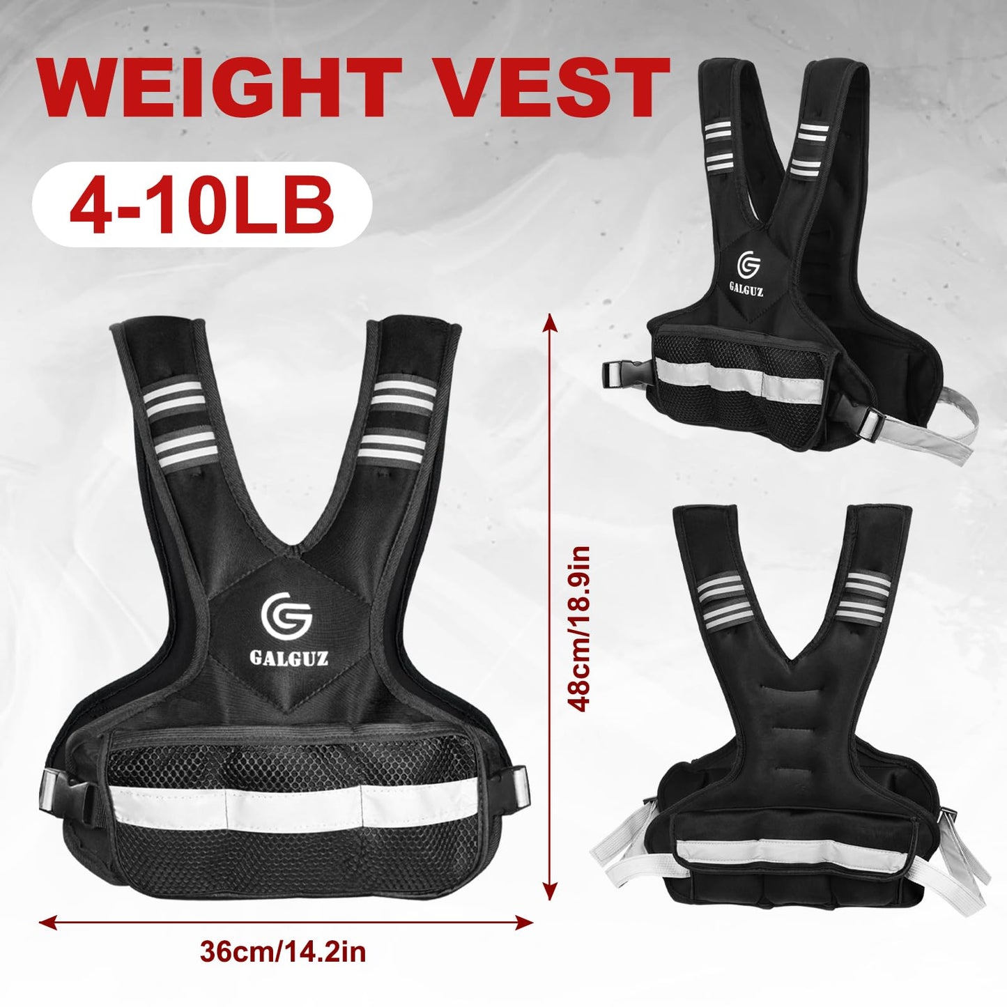 Galguz Adjustable Weighted Vest for Women, 4-10lb Vest with 6 Ironsand Weights for Strength Training, Adjustable Weight Vest with Reflective Strip for Night Use(4-10lb)