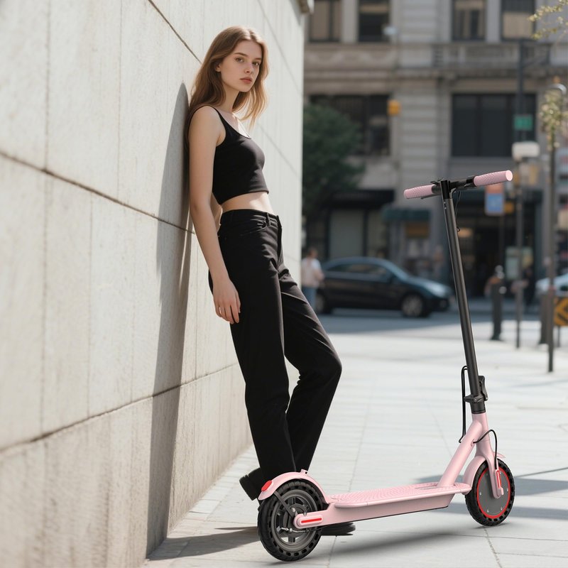 Roinside Electric Scooter - 8.5" Solid Tires, 350W Motor, Up to 19 MPH and 16 Miles Long-Range Commuting Foldable Scooter for Adults with Dual Braking System and Smart App, Pink