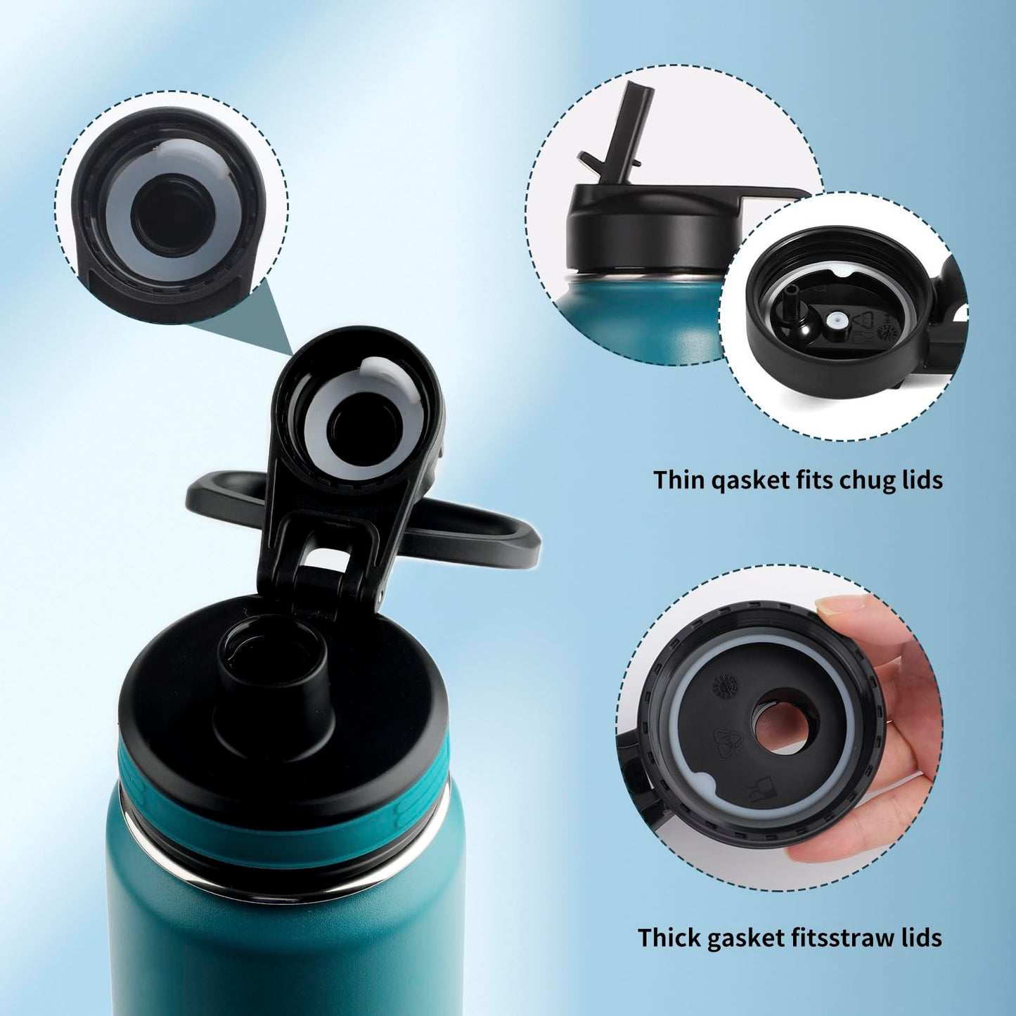13PCS Water Bottle Gaskets Replacement for Thermoflask 24/32/40/64oz, Silicone Seal O Ring with Tweezers Leak Proof Seal for Hydroflask and takeya, Bottle Lids, Chug Lid, Chug Spout, Vent Hole