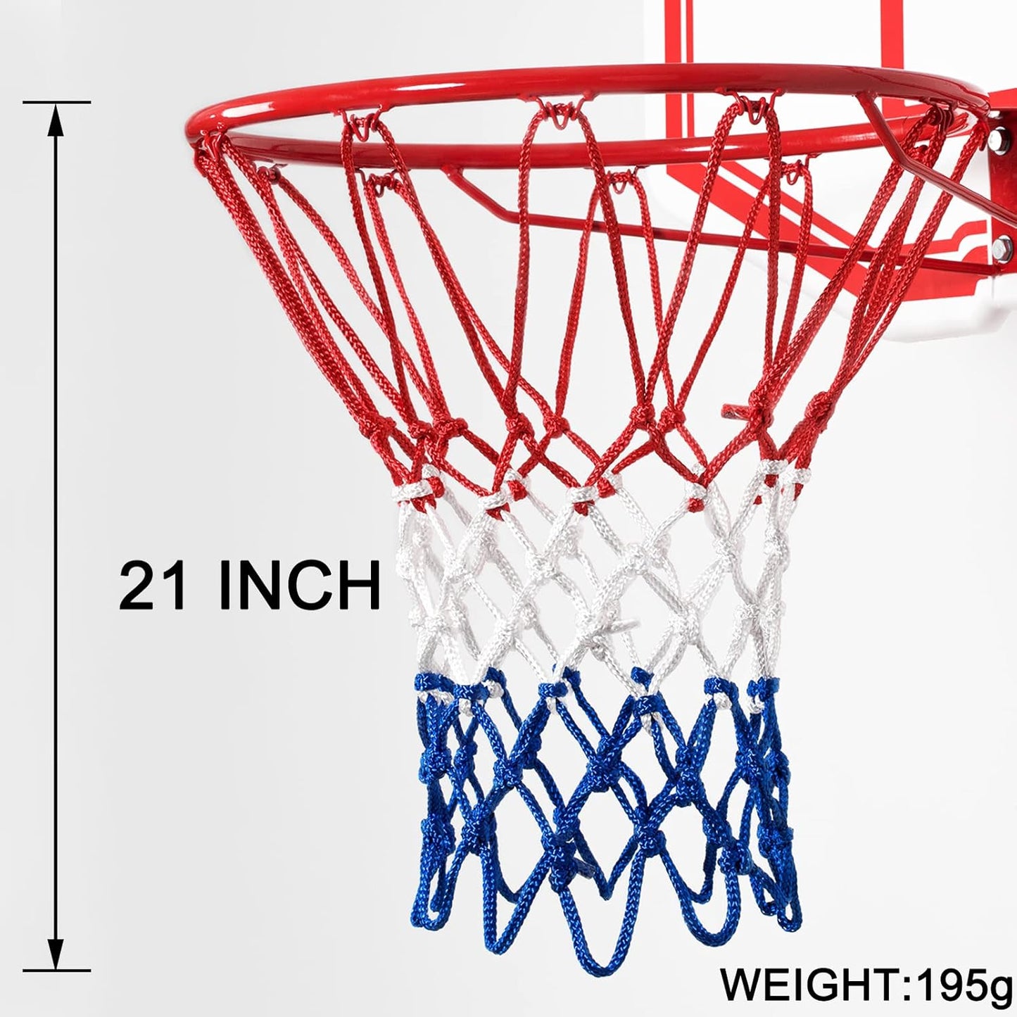 Heavy-Duty Basketball Net Replacement | All-Weather Anti-Whip | 12 Loops (Red/White/Blue)