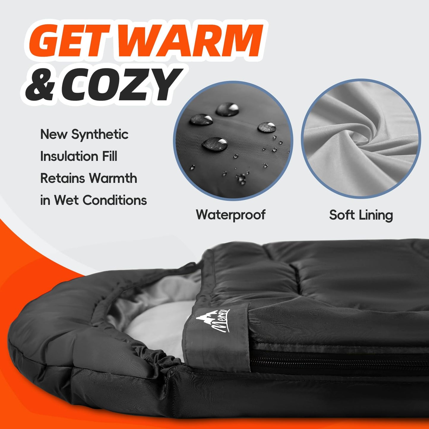 MEREZA Sleeping Bags XL for Adults Mens Large Wide Sleeping Bag for Camping & Backpacking Big and Tall Sleeping Bags for Women 4 Season Warm & Cool Weather with Compression Sack 20-32°F