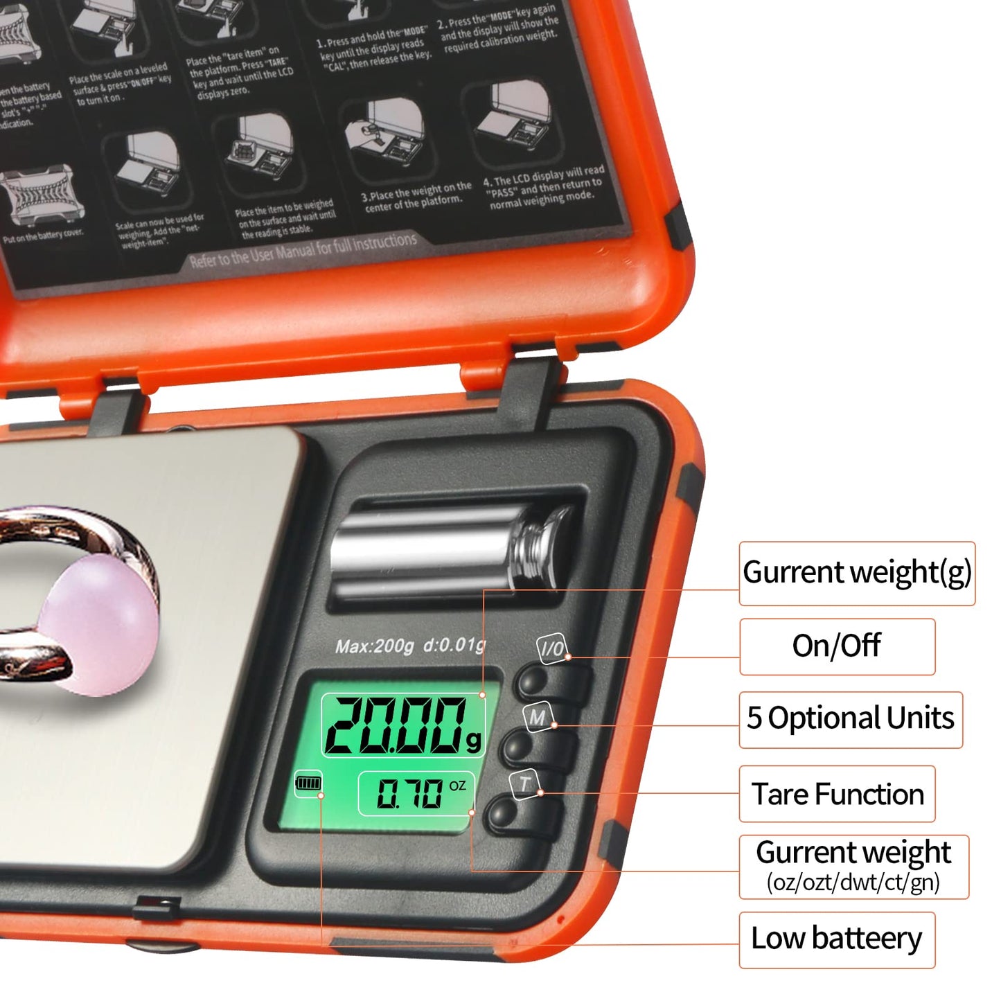 AHOSOUTLY Digital Archery Arrow Scale with Holder - 200g x 0.01g Precision, Dual Units and LCD HD Display, Portable Grain Scale for Arrow Tips & Arrows - Includes Calibration Weights & Batteries