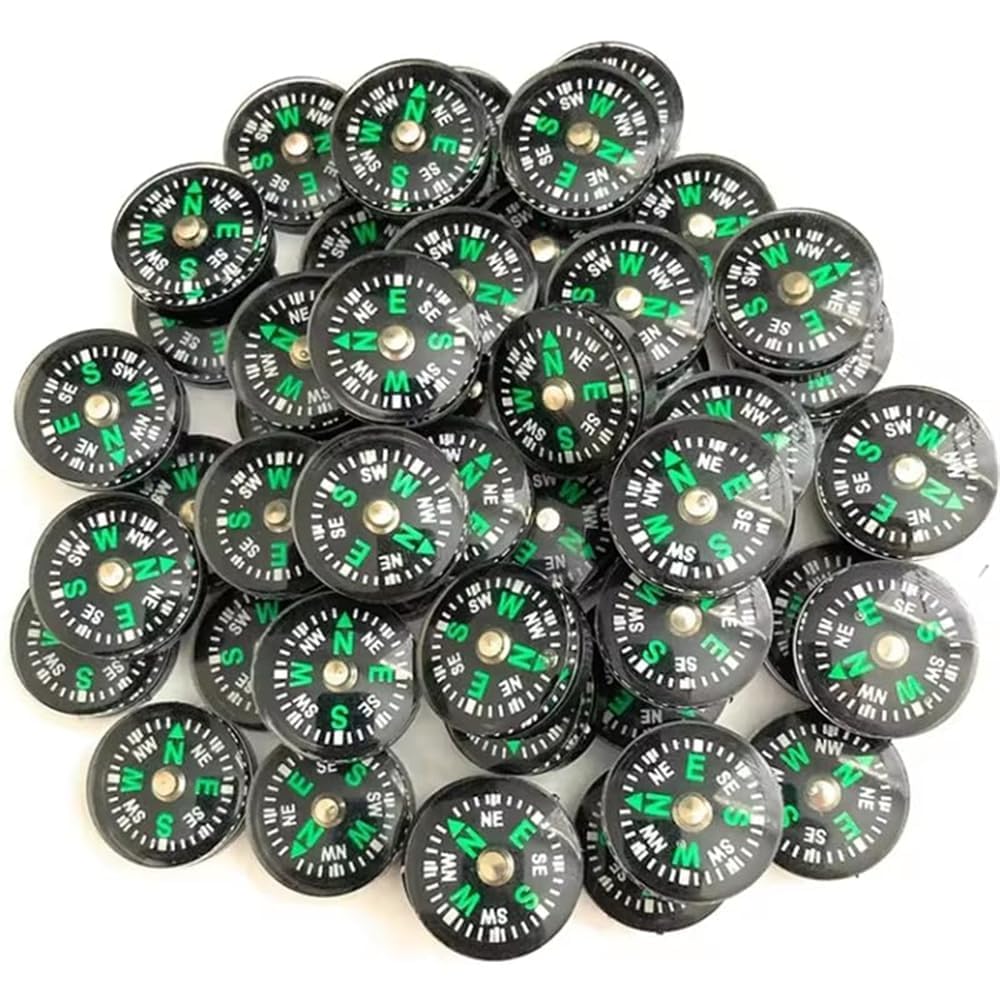 JEVLON 50 Pieces Mini Compass Small Button for Kids 20mm Bulk Hiking Liquid Filled Survival Set Camping Boating Touring Backpacking Outdoor Activities