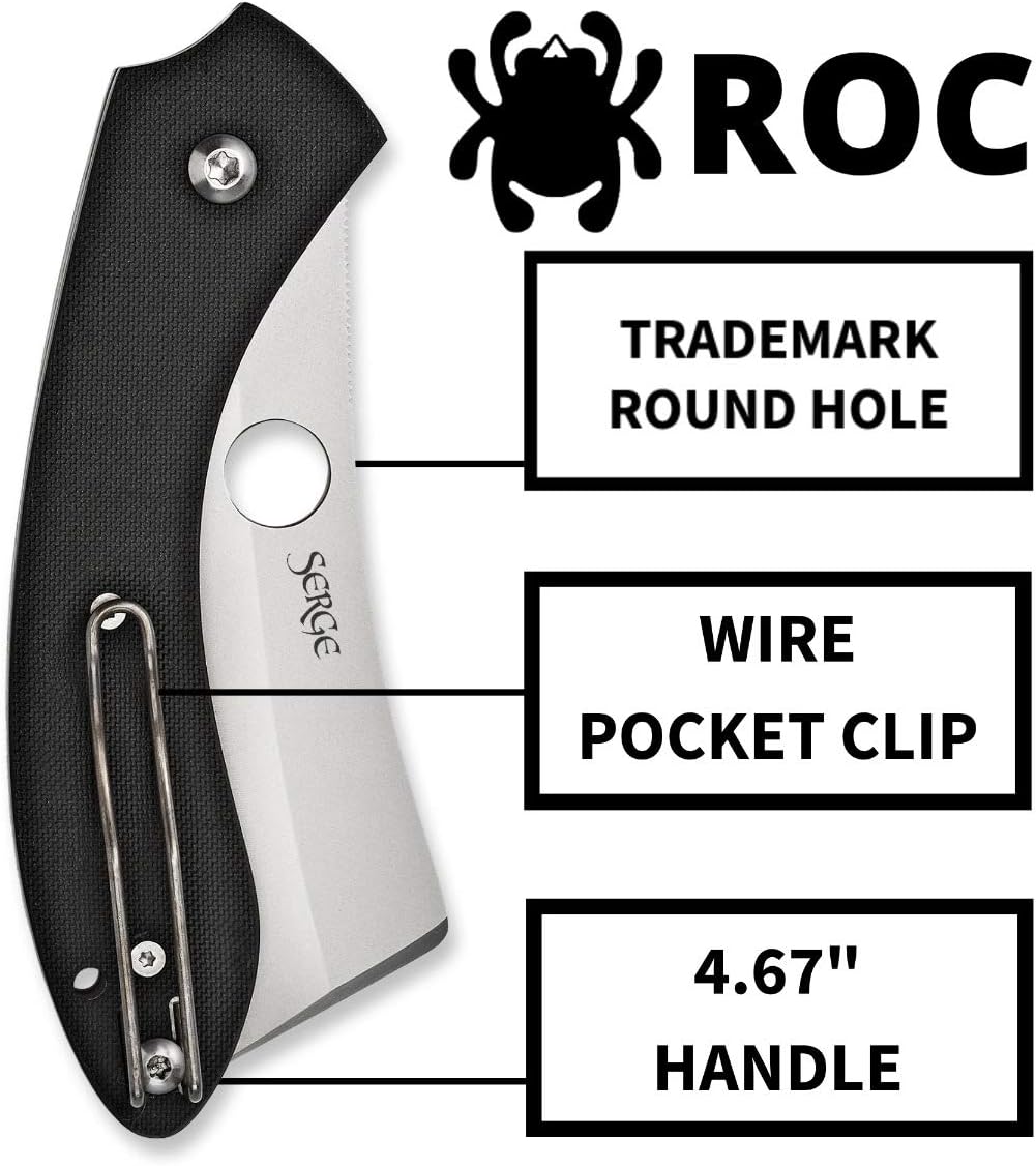 Spyderco Roc EDC Folding Utility Knife - 3.1" VG-10 Cleaver Blade for Versatile Cutting, Ergonomic Black G-10 Handle, LinerLock, Reversible Deep-Pocket Wire Clip, PlainEdge - C177GP