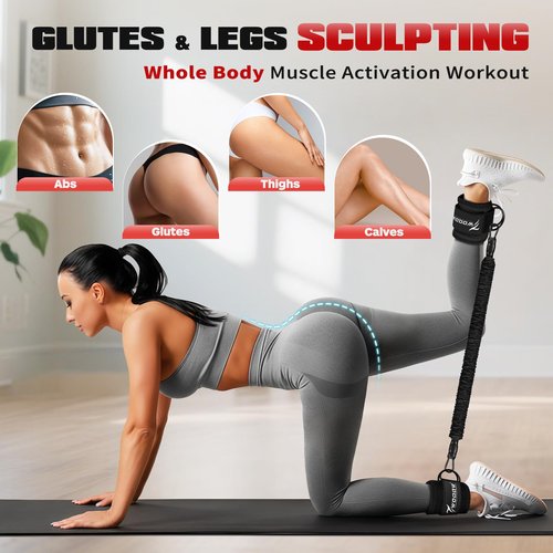 Ankle Resistance Bands with Cuffs, Leg and Glutes Workout Equipment, Resistance Bands with Ankle Straps for Cable Machine Kickbacks, Booty Workouts, Lower Body Exercises - Home Gym Exercise Equipment