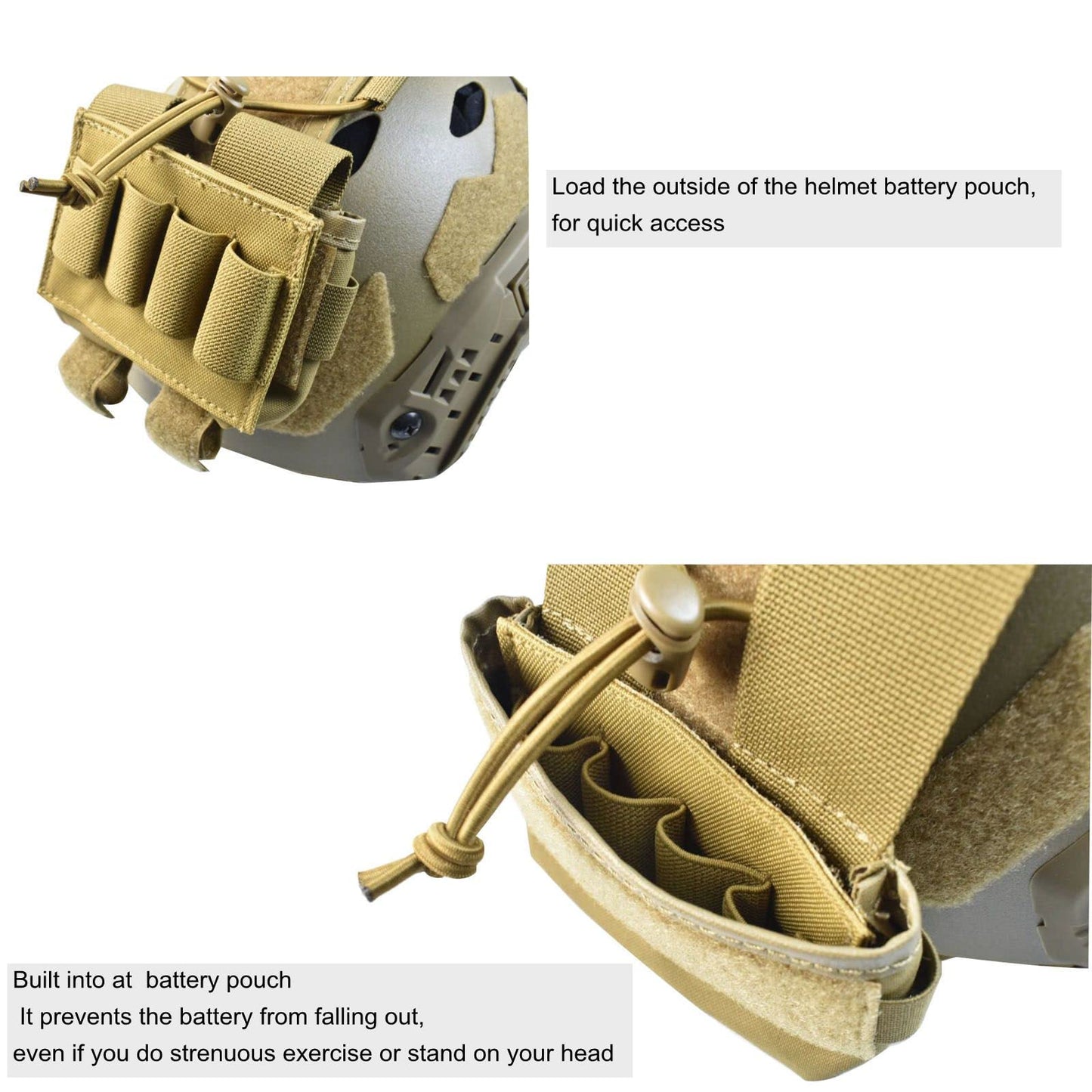 Tactical Helmet Battery Pouch Counterweight Pouch Battery Pack Balance Weight Bag and Tactical Elastic Opening Flashlight Chemlight Battery Holder with Hook&Loop for Tactical Helmet (TAN)