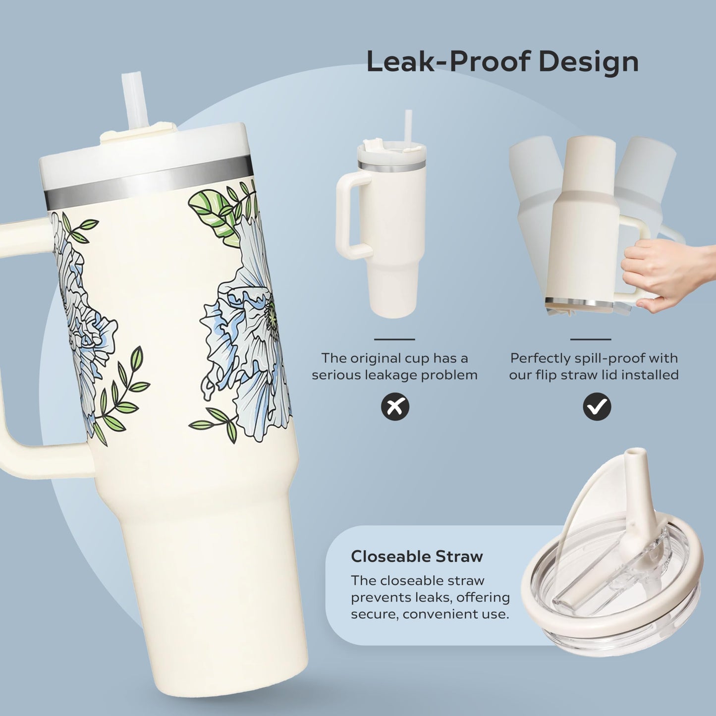 2 Pcs Stanley Lid Replacement 40 Oz,Flip Straw Reusable Stanley Cup Lids Spill Proof 40oz, H2.0 Quencher Protour Tumbler, Spill Proof Cover, Spill-Proof Design, Quencher Cup Accessories