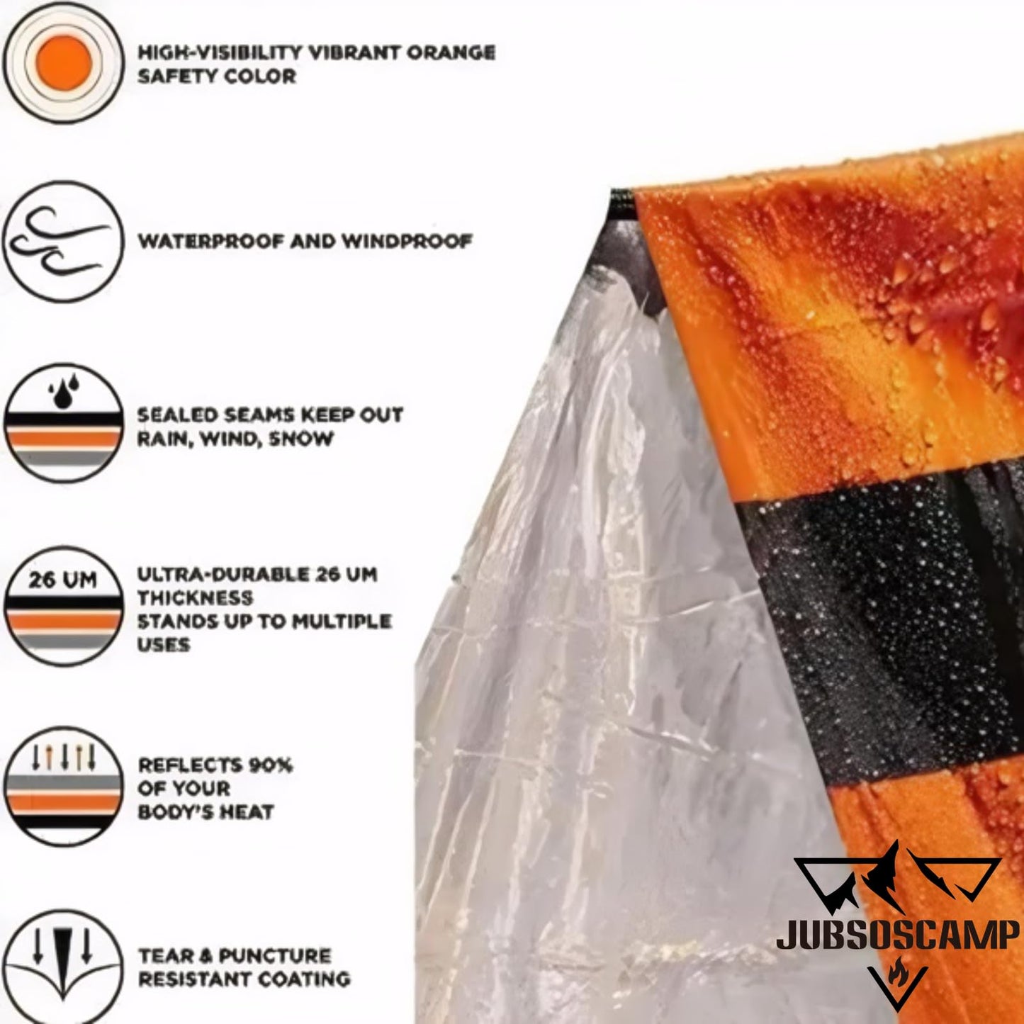 JUBSOSCAMP 1 PCS Emergency Tent, Polyester Film Storm Shelter Survival Shelter with Whistle Drawstring Bag for 2 Person Car Camping, Hiking&First Aid (Orange Suit)