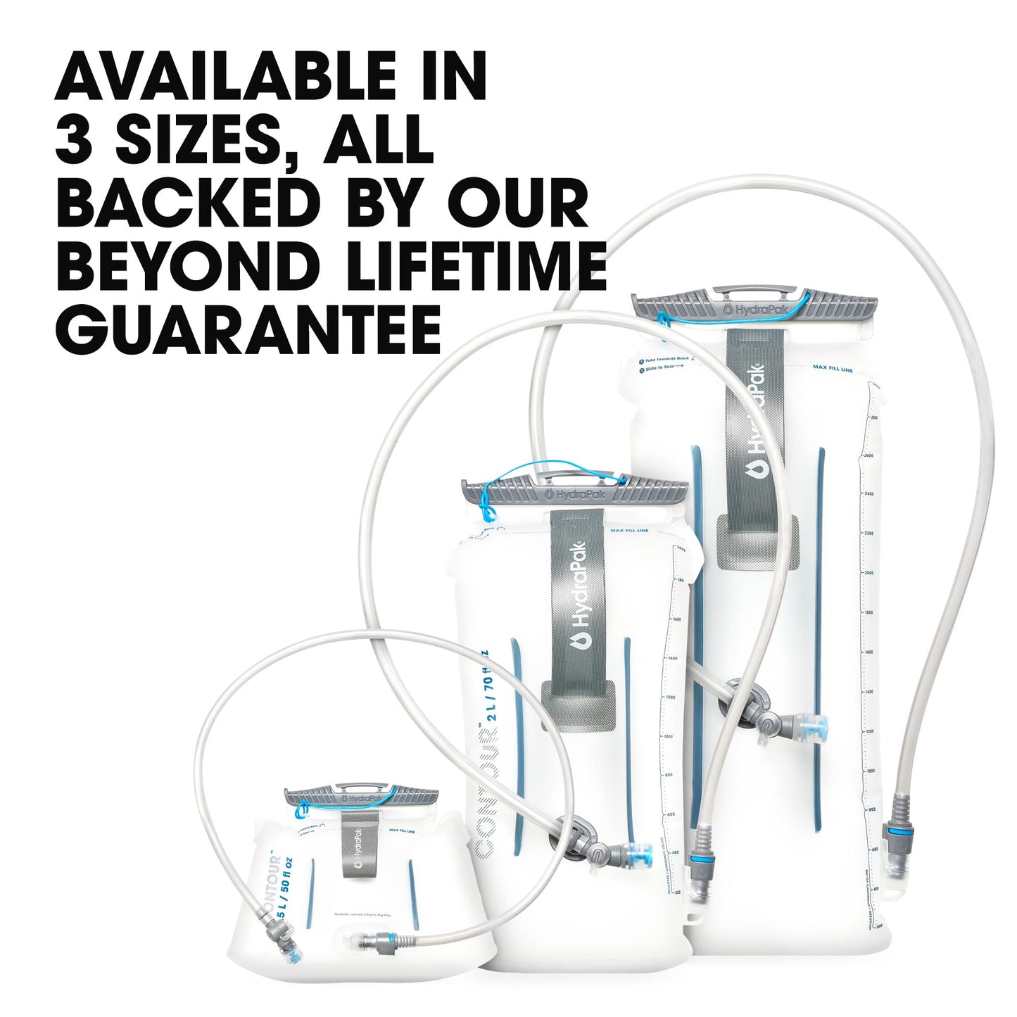 HydraPak Contour (3L Hydration Reservoir) - Low-Profile Water Bladder, Fits Most Hydration Packs – High-Flow Bite Valve, Leak Proof, Fully Reversible, and Dishwasher Safe