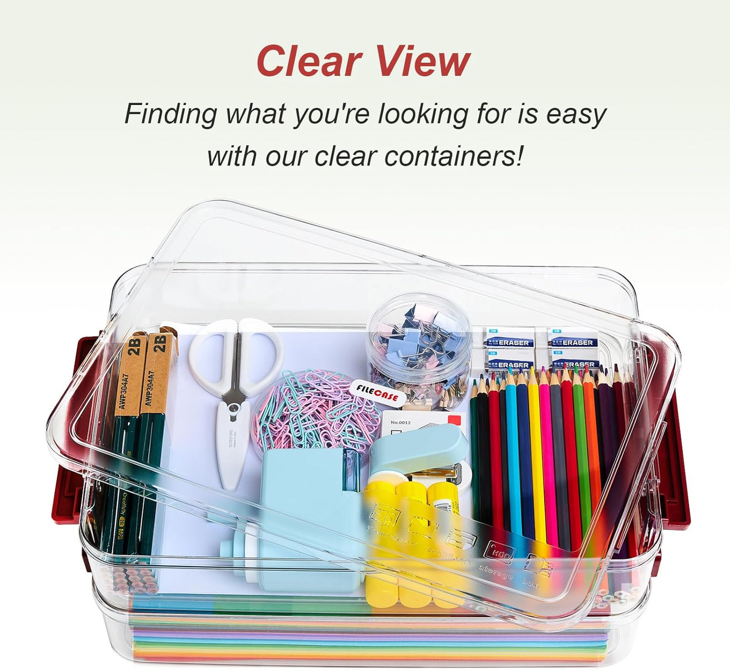 2 Pcs 5.5qt 9 x 13 Plastic Portable Project Case With Snap-Tight Latch Clear Stackable Storage Box With Lids Organizer Container For A4 File Photo Documents Scrapbook Craft Art Supplies