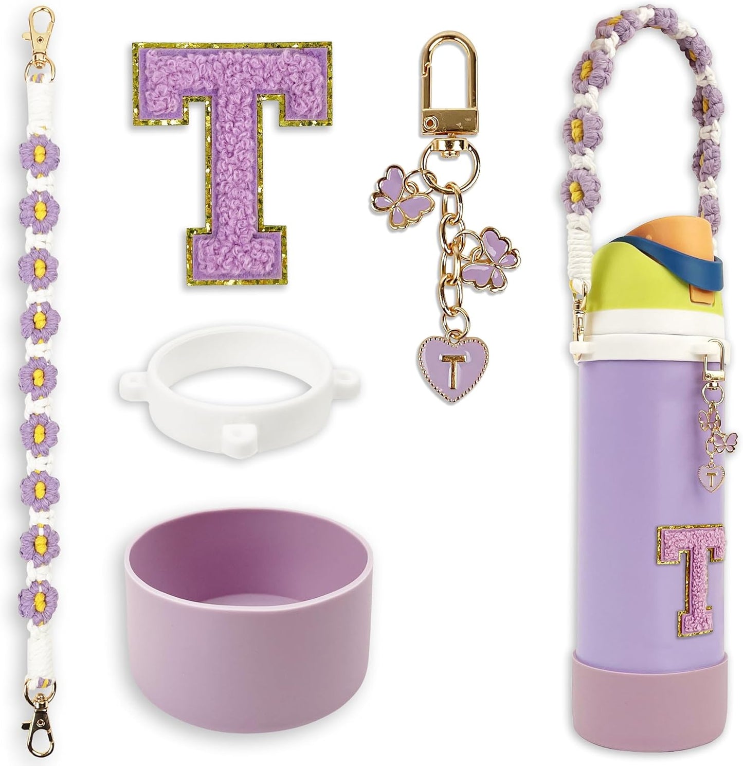 Silicone Boot Monogram Set for Owala Water Bottles | Cute Pink & Black Accessories