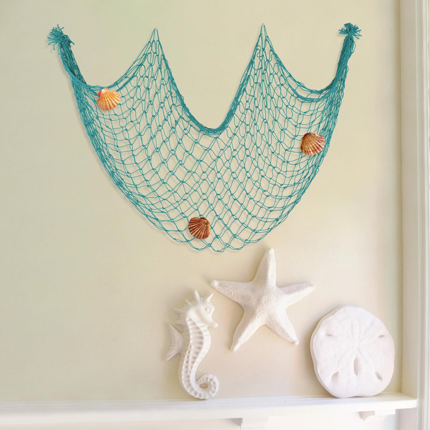 Decorative Fishing Net 80x40 Inch,YuanDe 2 Pack Large Aqua Picture Fish Net, Wall Photo Hanging Fishnet for Nautical Mermaid Pirate Ocean Themed Hawaii Beach Under The Sea Party Decorations