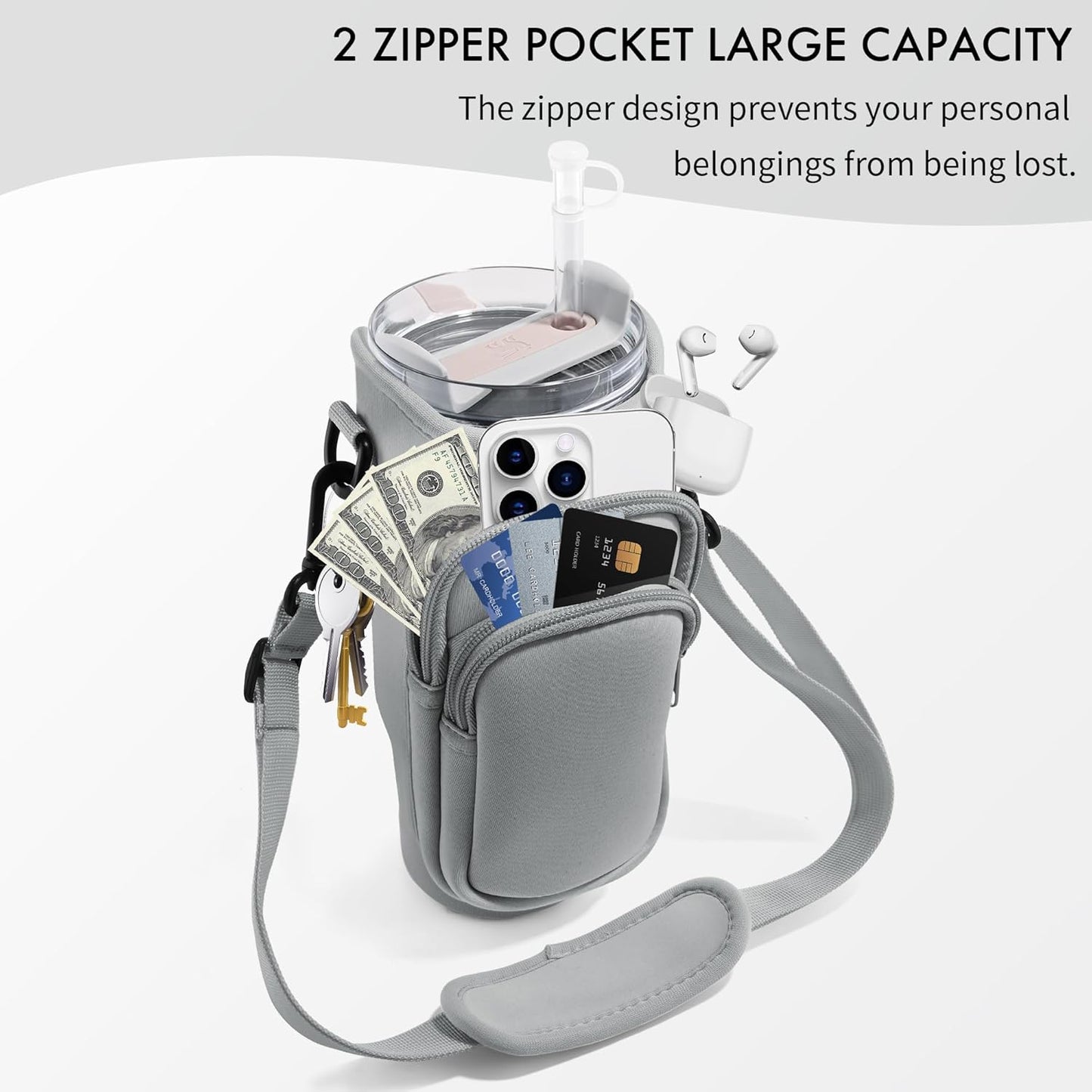 Water Bottle Carrier Bag for Stanley Cup 40/30 Oz | Adjustable Strap & Phone Pocket