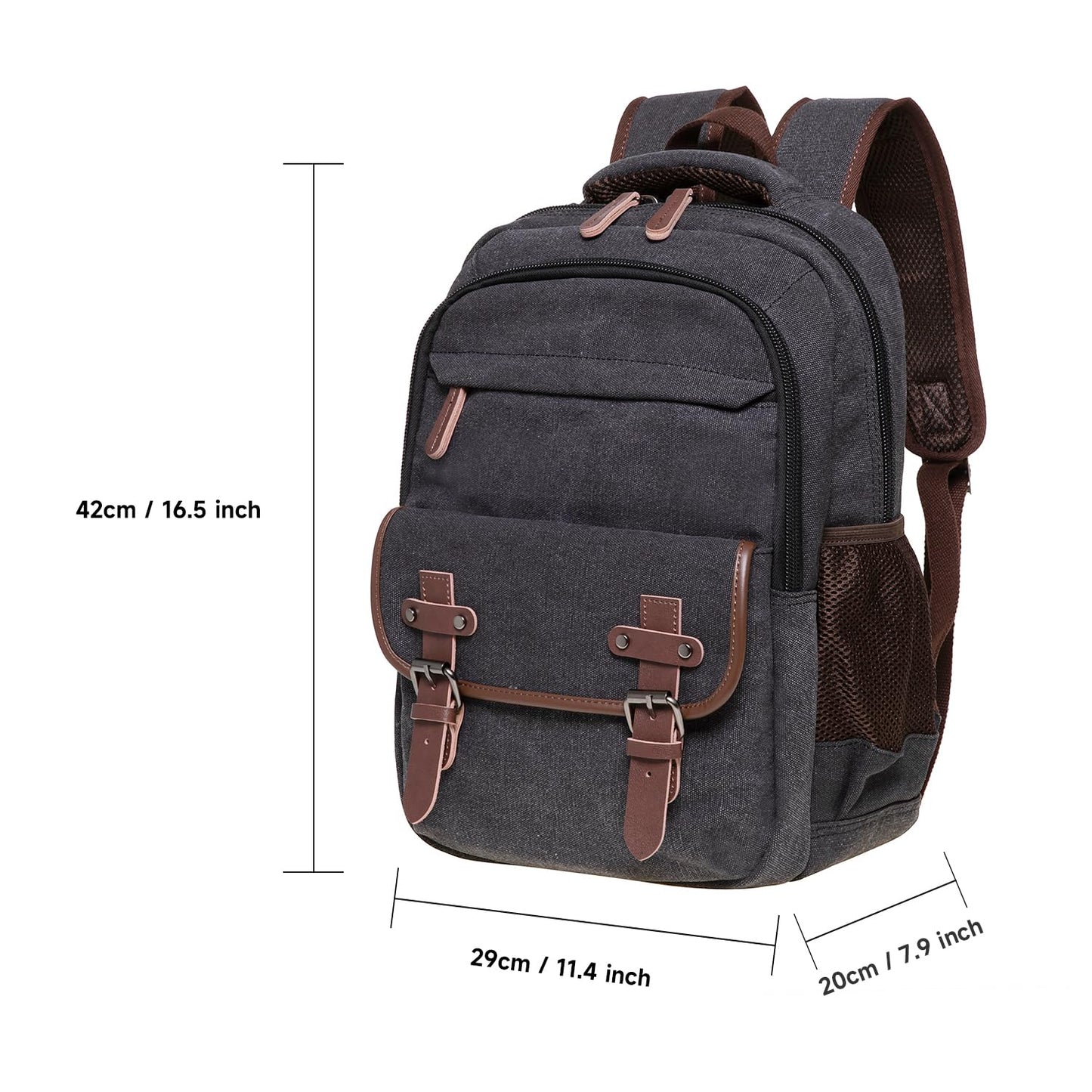KAUKKO Vintage Canvas Backpack-Large Capacity, Multi-Functional Durable Outdoor Rucksack S28-BLACK, 24.3L