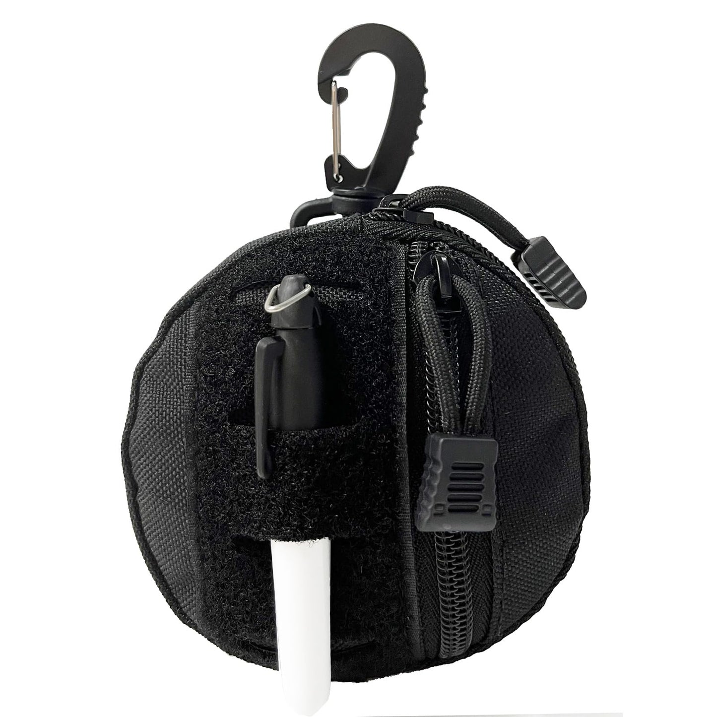 1000D Laser Cut Molle Pouch EDC Pouch Tactical Round Zipper Bag Case Coin Pouches Coin Purse Keychain Little Change Wallet Wireless Headset Pack Gadget Bag (Black)