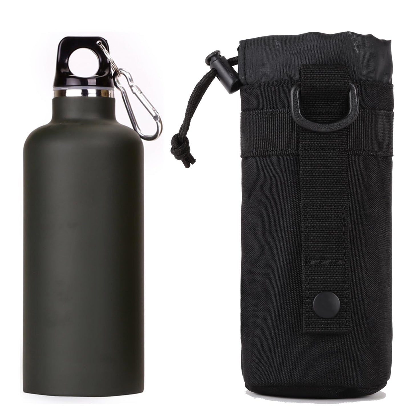 Lake Of Fire 2PCS Molle Water Bottle Holder Fits 10 to 15 Ounce Bottle,Nylon Tactical Water Bottle Holder for Backpack,Drawstring Open Top(Black)