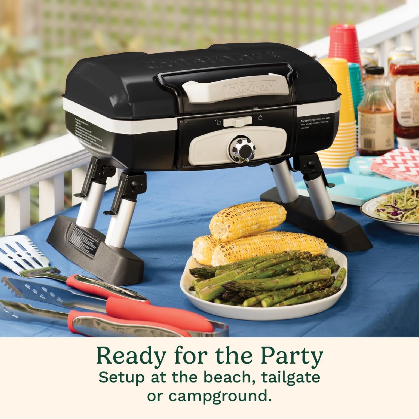 Cuisinart Petite Gourmet Portable Gas Grill, Compact Portable Grill Propane, 150 Sq. In. Cooking Surface, 5,500 BTU Burner Small Gas Grills for Camping, BBQ, Folding Legs and Carry Handles, Stainless