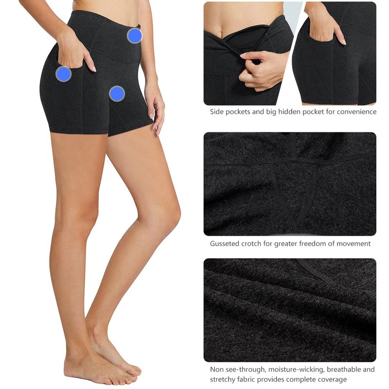 baleaf Workout Shorts Women 5" Biker Yoga Gym Spandex Running Volleyball Compression Tummy Control Short with Pockets Charcoal XXL