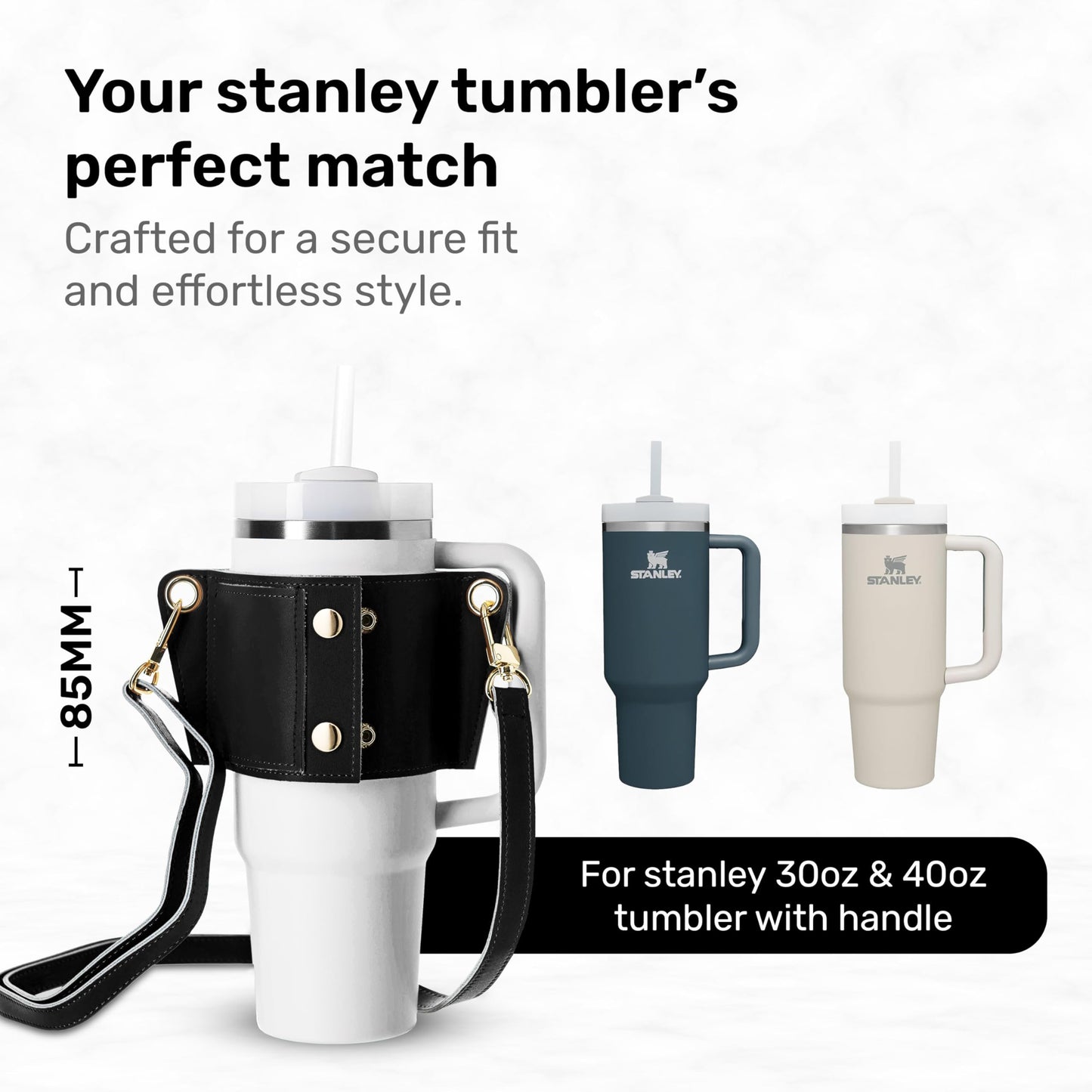 Water Bottle Carrier 30 & 40oz with Strap, Stanley Tumbler Holder, Lip Balm Holder, Key Ring Attachment, Credit Card Holder, Durable Fabric, Hydro Carrier with Storage Pouch (Black)