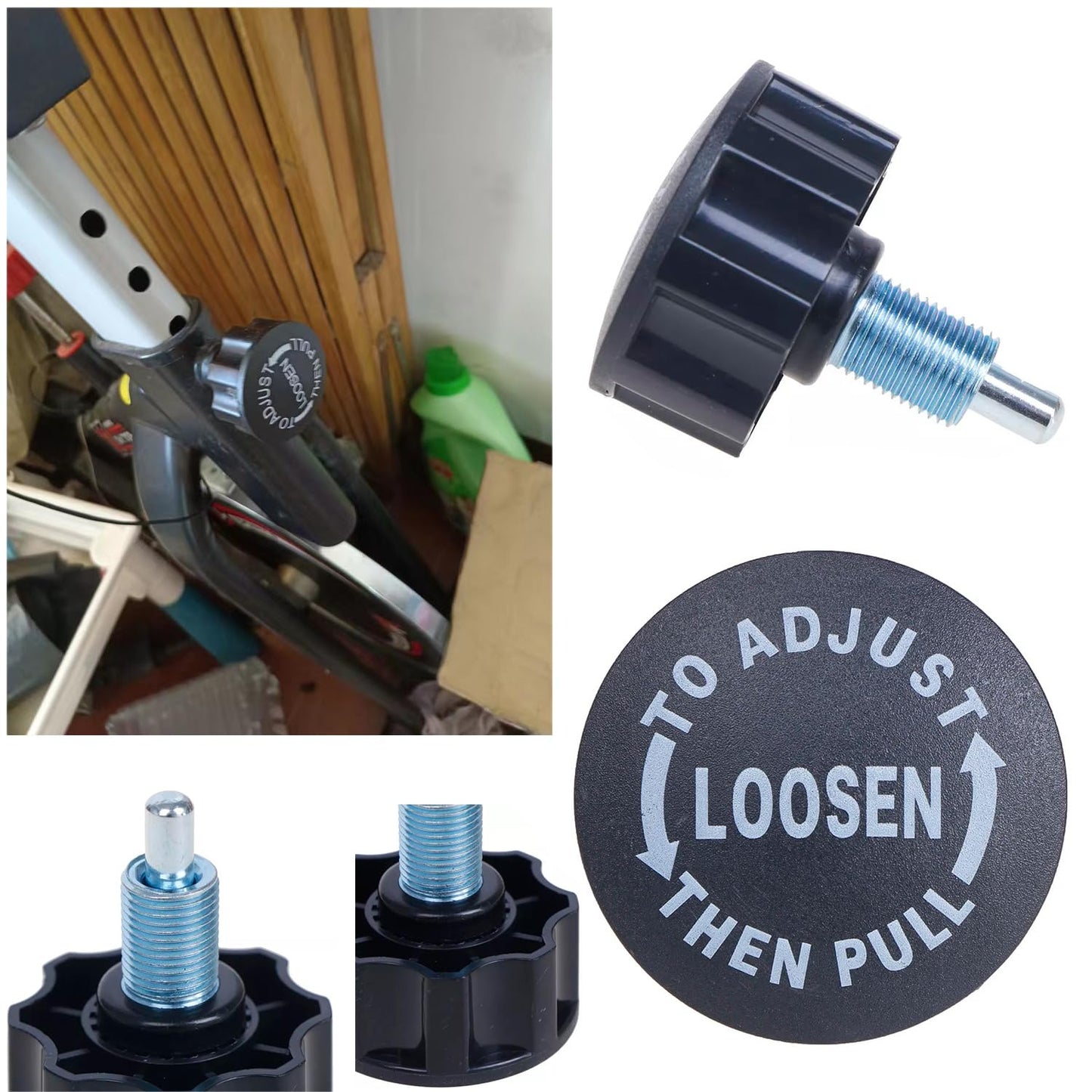SquEqu 2 Pack Exercise Bike Pull Pin Spring Knob Replacement Universal M16 Pop Screw Height Adjust Locking Grip for Statioanry Cycling Bicyle Fitness Equipment Machines Weight Bench Bikes