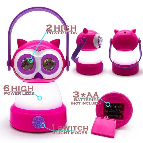 FANT.LUX Kids Owl Lantern & Headlamp Set, 2-in-1 360° LED Camping Night Light, Battery Powered 3×AA, Child-Safe ABS, Portable Adventure Toy & Bedroom Night-Light (Pink Owl Lantern-Headlmp)