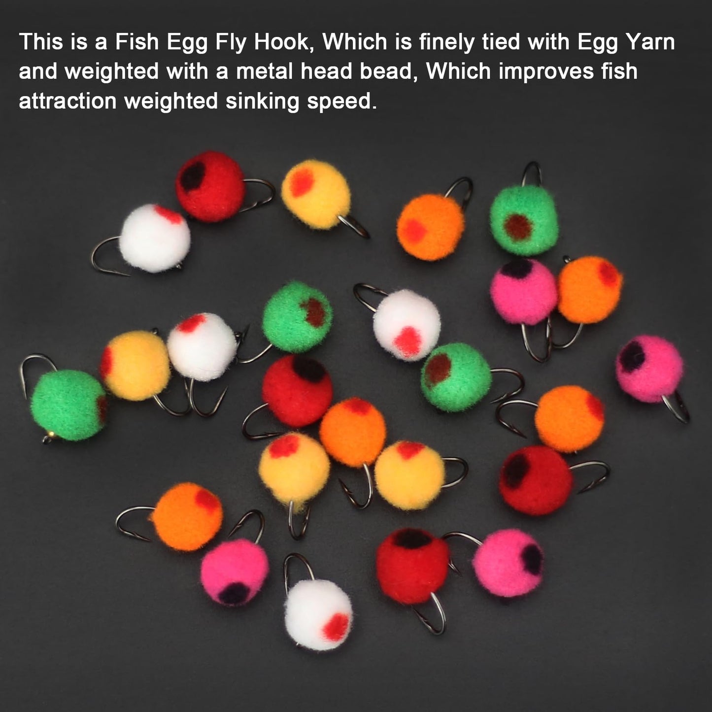 24pcs Fly Fishing Flies Kit Brass Beadhead Glo Bug Egg Floating Fly Lure for Salmon, Steelhead, Trout, Fishing Accessories