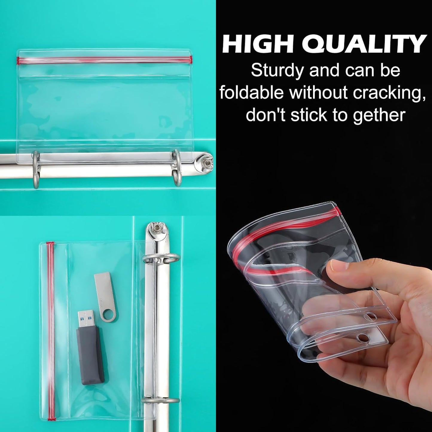 10 Pack Flash Drive Holder for 3 Ring Binders Flash Drive Zipper Case Vinyl Plastic Binder Pockets USB Holder Storage Organizer Waterproof