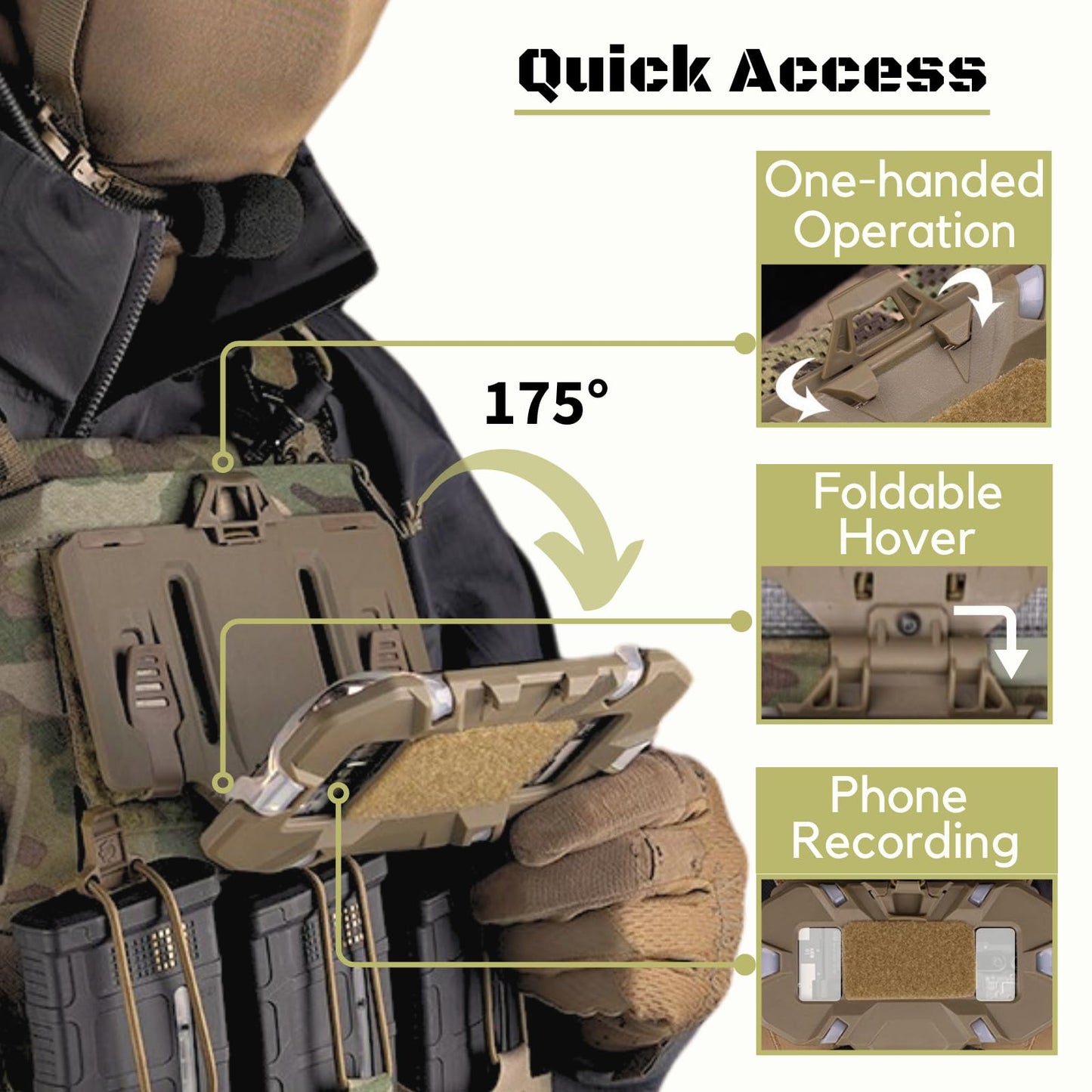 Let Me Be Tactical Plate Carrier Molle Phone Carrier Vest Attachments, Outdoor Universal Foldable Phone Chest Holder, Chest Rig Mount Navigation Board for 4.7"-6.7" Screen (FoldPanel-Tan)