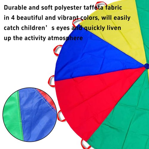 Dulousia Parachute 6.5ft - Gymnastics Parachute with Handles for Children Group Team Cooperative Games,Indoor Outdoor Gym Class Rainbow Parachute Birthday Church VBS Activity Field Days Supplies