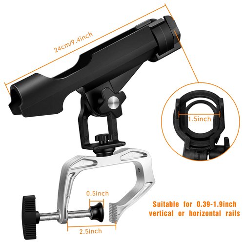 Liliful 6 Pack Fishing Boat Rod Holder 360 Degree Adjustable with Large Clamp Boat Rod Bracket Folding Fishing Pole Holders for Kayak Canoe Raft