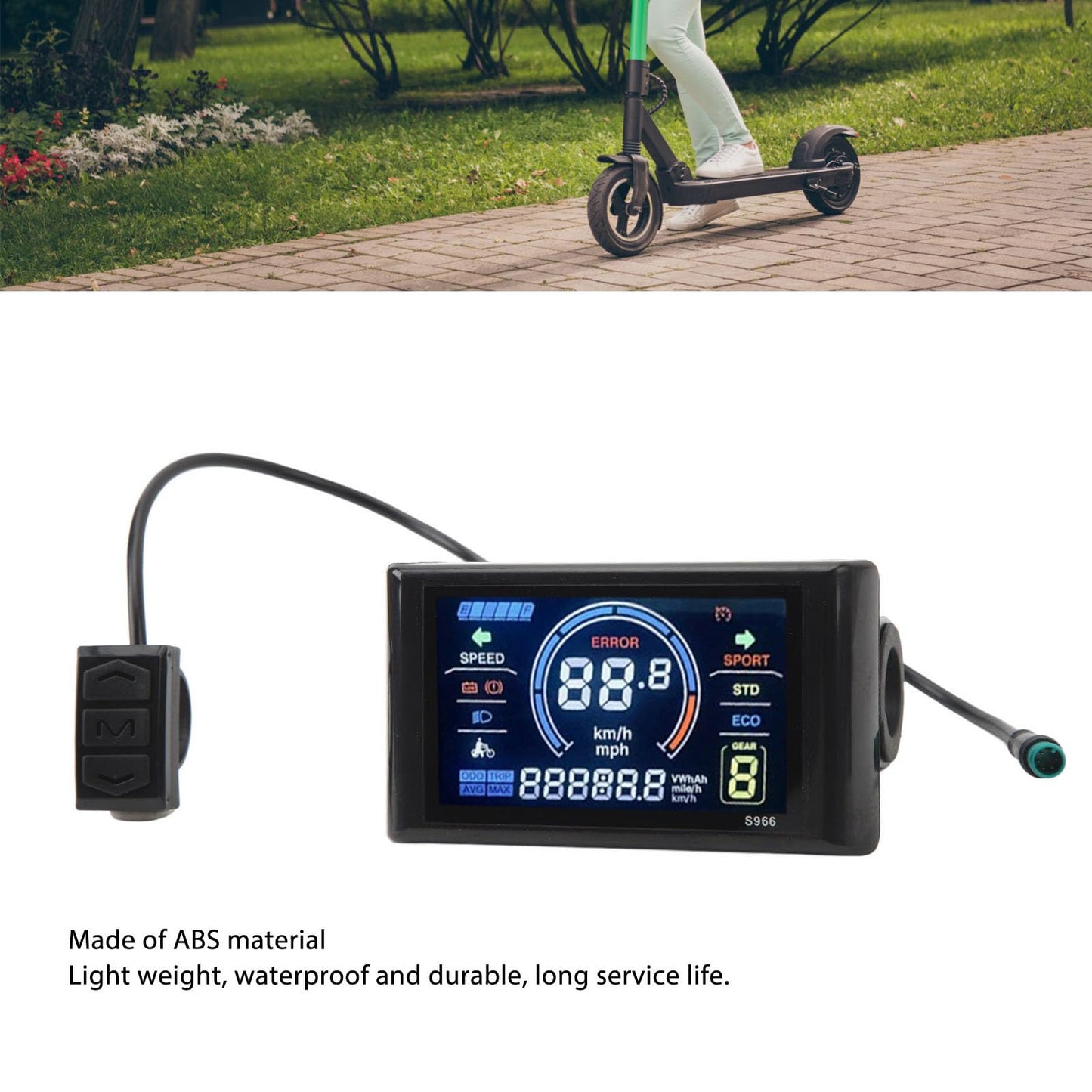 RiToEasysports 2472V Electric LCD Display, S966 LCD Display Meter Control Panel for Electric for 22.2mm 0.9in Handlebars