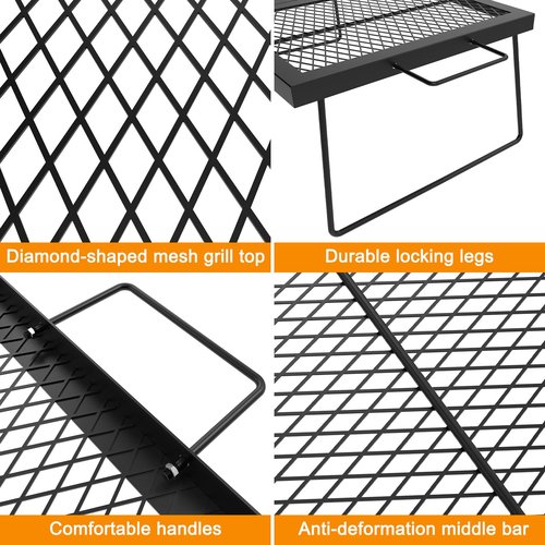 "Folding campfire Grill Cooking Racks Campfire Grate Over Fire Pit, Fireplace Cooking Grate Fire grill Grate for Camping, Grill Grate Over the Fire Cooking Equipment Camping Accessories for Outside"
