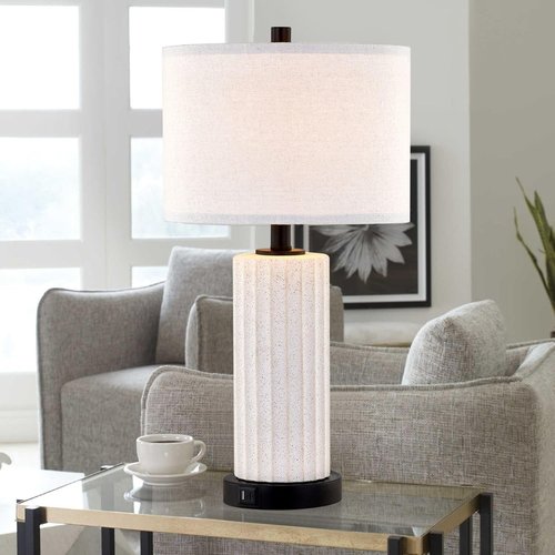 KAWOTI White Ceramic Table Lamp Set of 2 for Living Room 3 Way Touch Control Bedside Lamps with USB Ports and AC Outlet (Bulbs Included)