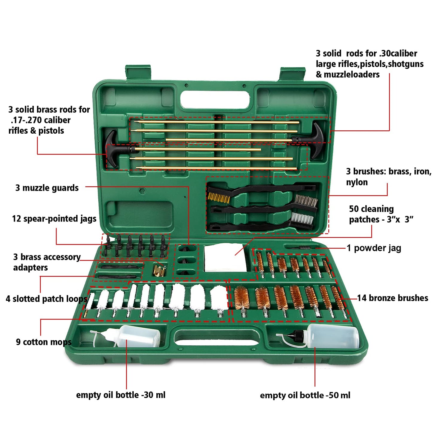 KLOLA Gun Cleaning Kit Universal, Rifle Pistol Shotgun Handgun Cleaning Kit with Case, Universal Gun Cleaning Kit Gun Accessories Brushes for All Caliber Guns