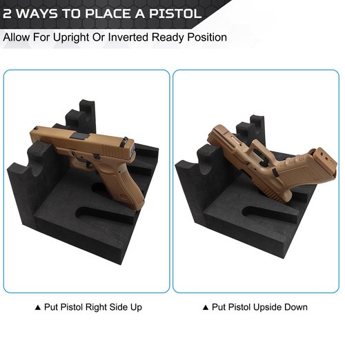 OCQOTAT Pistol Rack for Safe - Foam Holder for Cabinet, Stand with 2 Magnetic Strips Fits 4 Guns