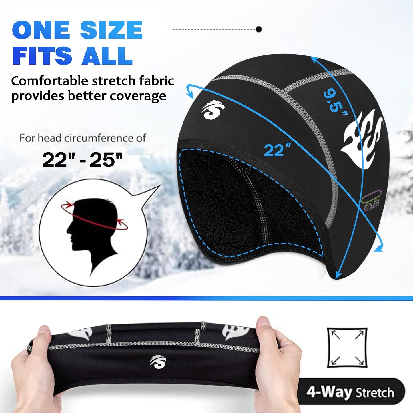 Seektop 2 Pack Winter Skull Cap Helmet Liner for Men, Cycling Running Sweat Wicking Skullcap Beanie, Fits Under Helmets
