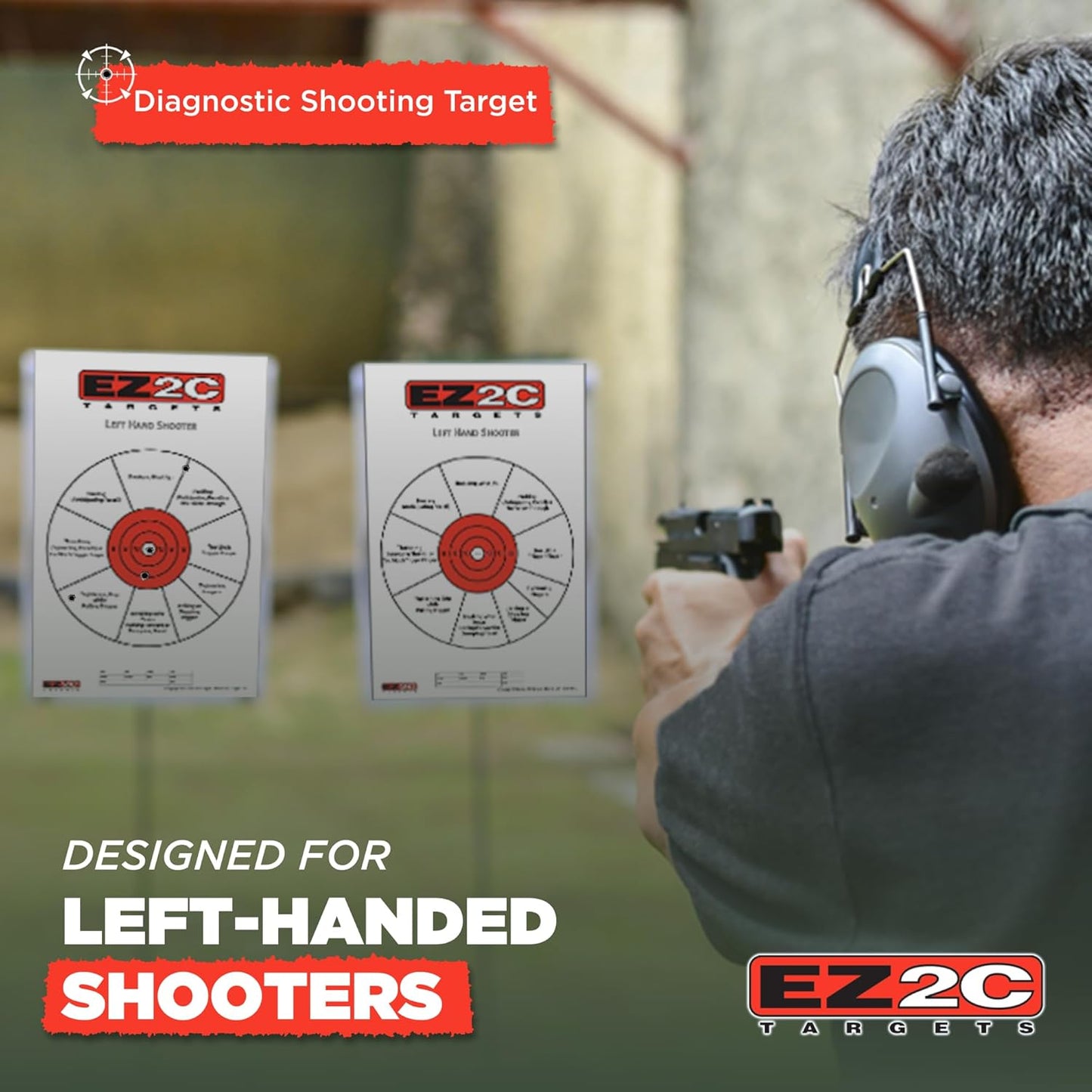 USA Made EZ2C Right Hand/Left Hand Shooting Range Diagnostic Training Paper Target 11"x17" Tear-Off Pad of 25