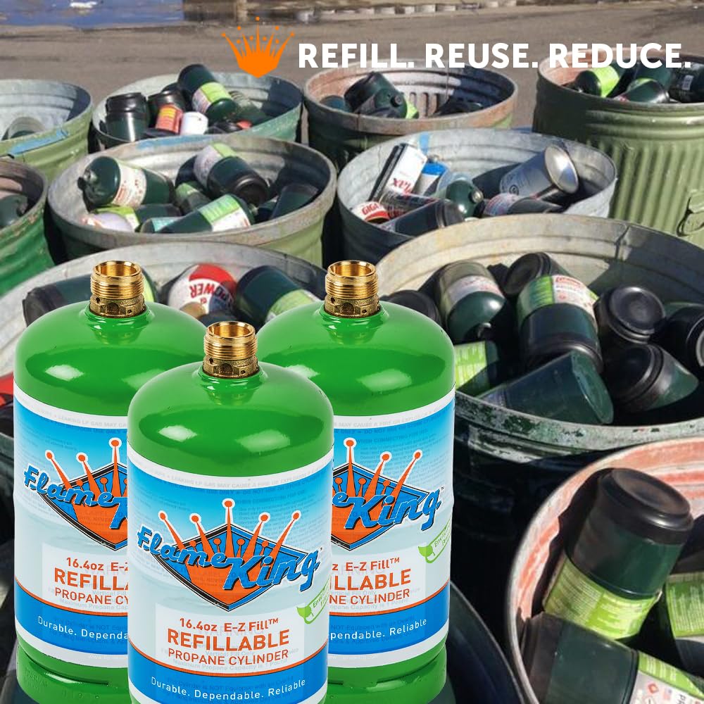 Flame King Refillable 1lb Empty Propane Cylinder Tank - Reusable - Safe and Legal Refill Option - DOT Compliant-16.4 oz (4-Pack)