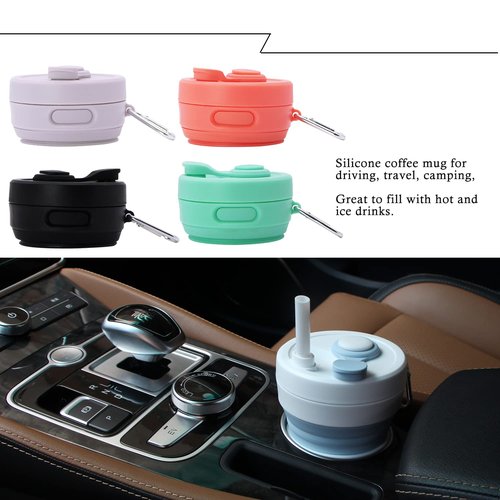 UNNESTAR Silicone Coffee Mug Collapsible Cups for Camping Folding Travel with Straw Reusable Portable Drinking Cups Outdoor Hiking 450ml (Black-450ml, 1)