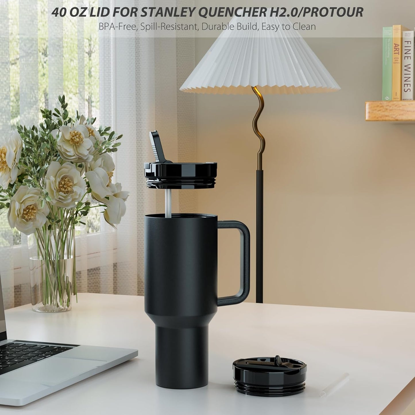 Stanley 40 Oz Quencher H2.0 | 2-Pack Leakproof Replacement Lid – Black