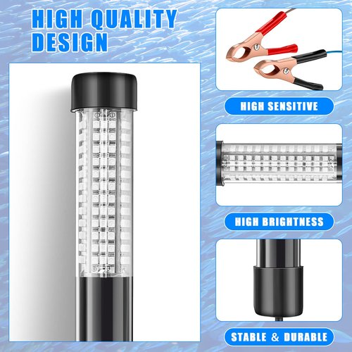 2 Pcs 12V 10W Green Underwater Fishing Light Submersible Lure Bait Light LED Fishing Attracting Light Night Green Glow Fishing Finder Lamp for Pool Boat Sea Ice Fishing Crappie Squid Shad Shrimp