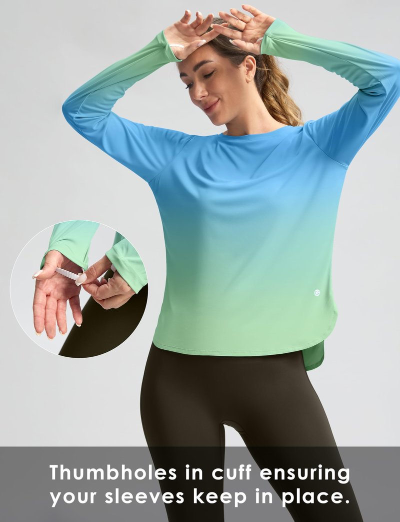 Women's Sun Shirts UPF 50+ Long Sleeve UV Protection Shirt Lightweight Quick Dry Workout Hiking Tops for Women(Green/Yellow Gradient,L)