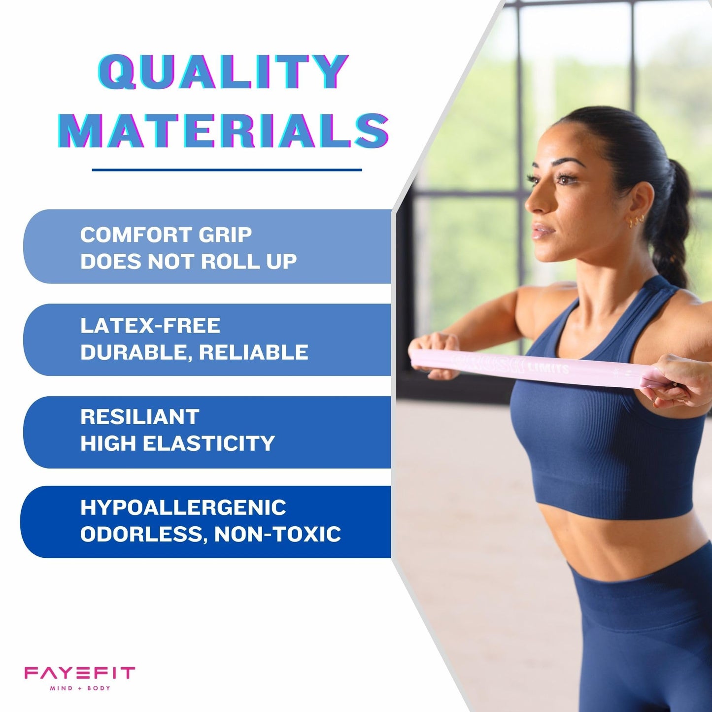 FayeFit Resistance Bands for Working Out – Exercise Bands Resistance Loops, Workout Bands, Physical Therapy Bands. Set of 5 Stretch Bands for Exercise at Home + Carry Bag. Legs, Booty, Arms.