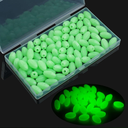 JSHANMEI Glow Fishing Beads Hard Plastic Luminous Fishing Beads Green Oval Bait Egg Bead Fishing Lures Saltwater Freshwater Salmon Trout Fishing Tool 80pcs