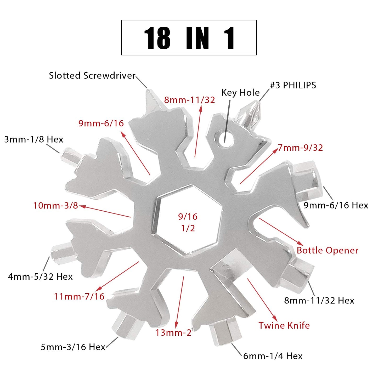 18 in 1 Snowflake Multi Tool 9 Pack Stainless Steel Snowflake Bottle Opener/Flat Phillips Screwdriver Kit/Wrench, Xmas Gifts Stocking Stuffers for Adults, Durable and Portable to Take