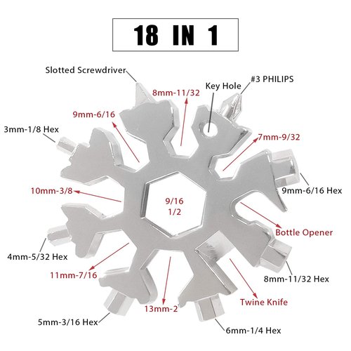 18 in 1 Snowflake Multi Tool 9 Pack Stainless Steel Snowflake Bottle Opener/Flat Phillips Screwdriver Kit/Wrench, Xmas Gifts Stocking Stuffers for Adults, Durable and Portable to Take